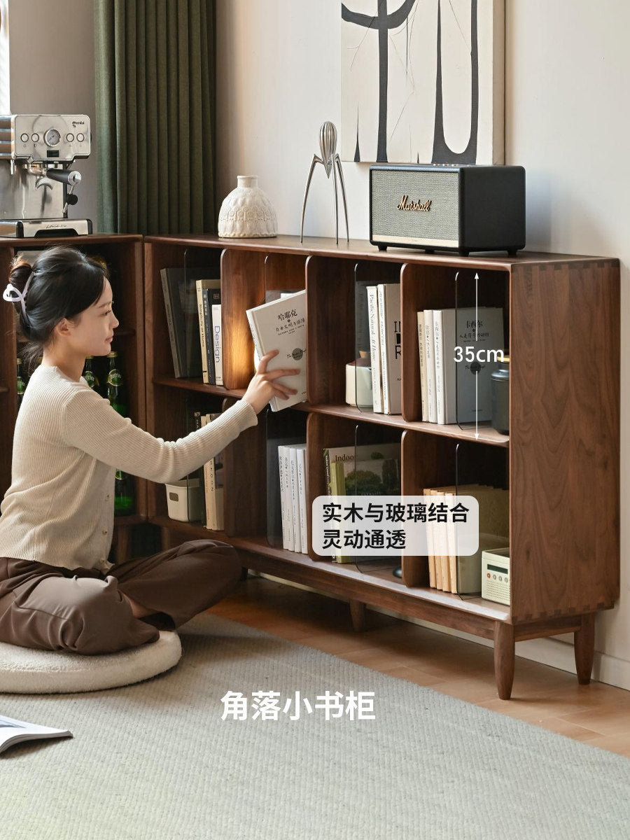 实木书柜现代简约书房展示柜橡木小户型落地格子柜